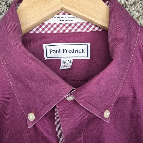 Paul Fredrick Dress Shirt Mens 16.5 36 Purple Button Down Slim Fit Non Iron - Picture 6 of 7
